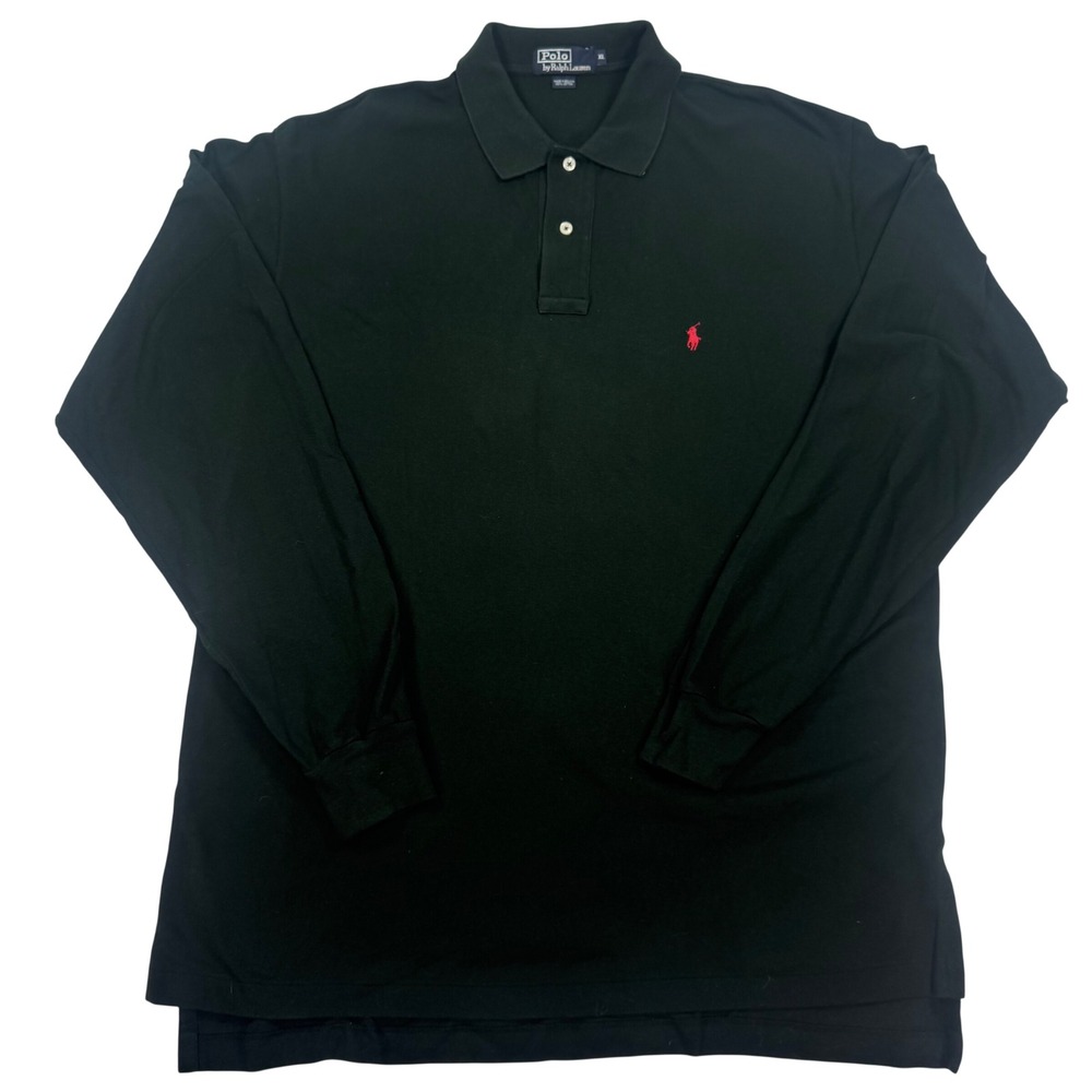 Polo Ralph Lauren Vintage Mens XL Long Sleeve Polo Shirt Black Red Pony Pique